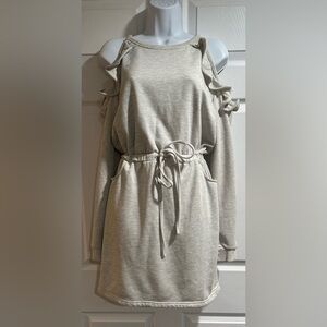 Promesa Gray Ruffle Sleeve Belted Dress
